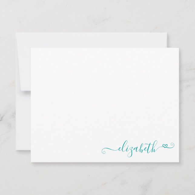 Modern Elegant Feminine Teal Green Heart Script Card (Front)