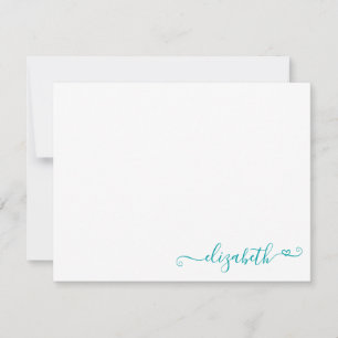 Modern Elegant Feminine Teal Green Heart Script Card