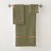 Modern elegant fern green chic monogrammed stripes