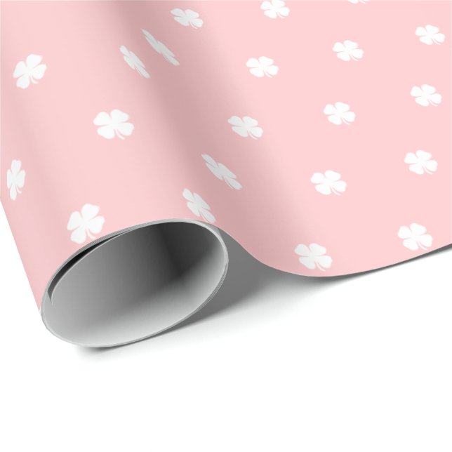 Modern Elegant Festive Pink Lucky Clover Pattern  Wrapping Paper (Roll Corner)