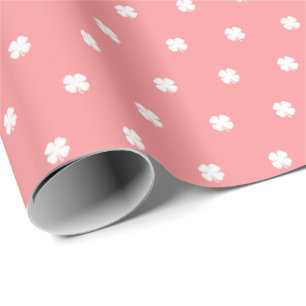 Modern Elegant Festive Pink Lucky Clover Pattern Wrapping Paper