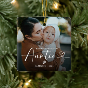 Modern Elegant First Christmas As Auntie Photo Cer Ceramic Ornament