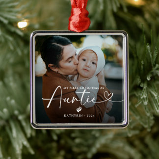 Modern Elegant First Christmas As Auntie Photo Metal Tree Decoration