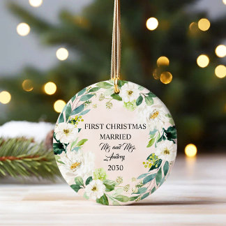 Modern Elegant First Christmas Married Ceramic Tree Decoration
