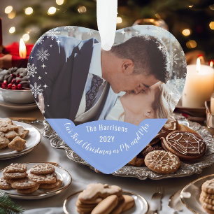 Modern Elegant First Christmas Mr Mrs Heart Photo Ornament