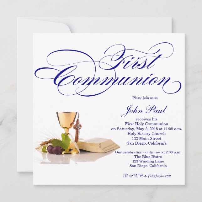 Modern Elegant First Communion Invitation for Boys (Front)