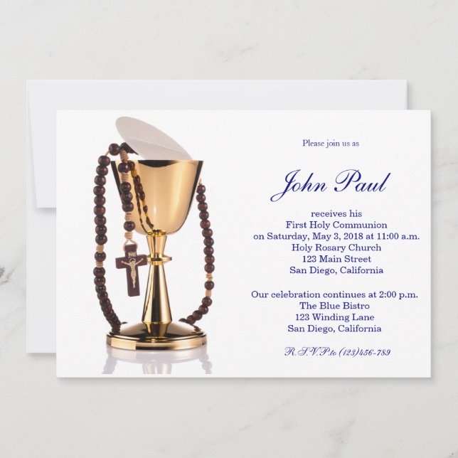 Modern Elegant First Communion Invitation for Boys (Front)