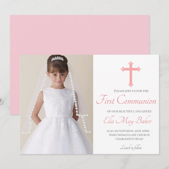 Modern Elegant First Holy Communion religious Invitation (Front/Back)