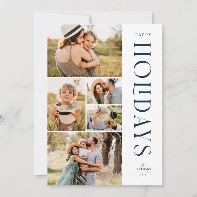 Modern Elegant Five Photo Collage Happy Holidays  Holiday Card (Front)