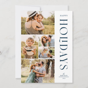 Modern Elegant Five Photo Collage Happy Holidays  Holiday Card