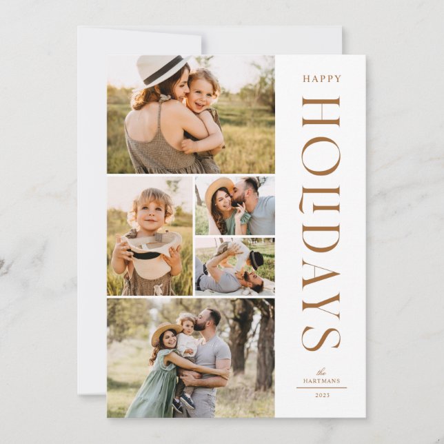 Modern Elegant Five Photo Collage Happy Holidays Holiday Card (Front)