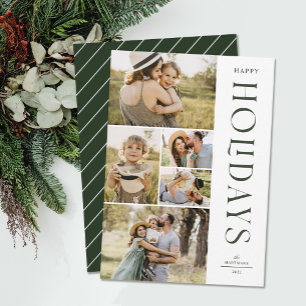 Modern Elegant Five Photo Collage Happy Holidays   Holiday Card