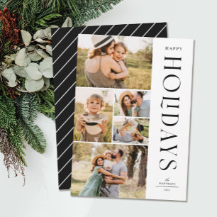 Modern Elegant Five Photo Collage Happy Holidays   Holiday Card