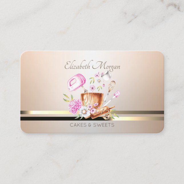 Modern Elegant Floral Bakery Tools Luminouse  Business Card (Front)
