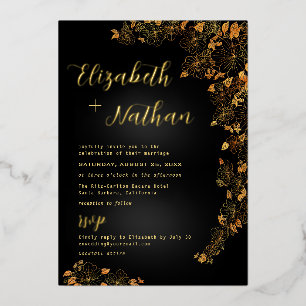 Modern Elegant Floral Black & Gold Wedding 