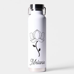 Modern Elegant Floral Black White Water Bottle