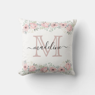 Modern Elegant Floral Blush Pink Monogram Cushion