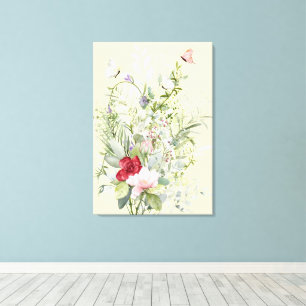 Modern Elegant Floral Butterfly Cream Canvas Print