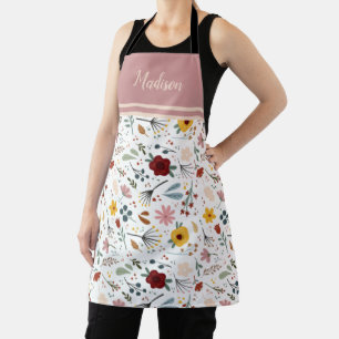 Modern Elegant Floral Calligraphy Personalised Apron