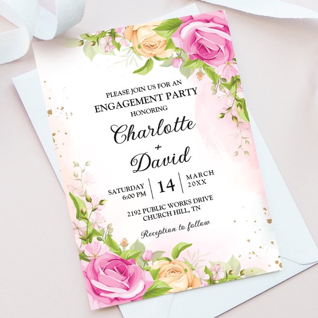 Modern Elegant Floral Chic Engagement Party Invitation (Creator Uploaded)
