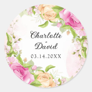 Modern Elegant Floral Chic Wedding Classic Round Classic Round Sticker