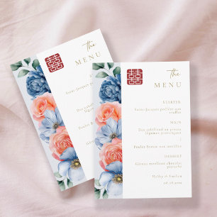 Modern Elegant Floral Chinese Wedding Menu Invitation