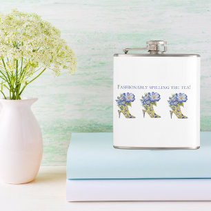 Modern Elegant Floral Chinoiserie High-Heel Bridal Hip Flask