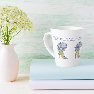 Modern Elegant Floral Chinoiserie High-Heel Shoe  Latte Mug