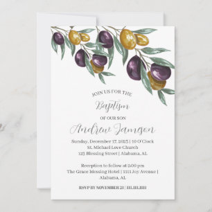 Modern Elegant Floral Christian Cross   Baptism Invitation
