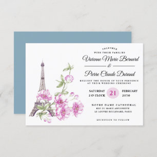 Modern Elegant Floral Destination Eiffel Tower Invitation