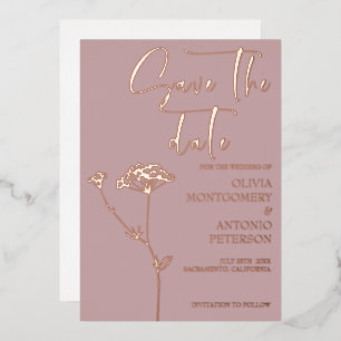 Modern Elegant Floral Dusty Rose Save the date