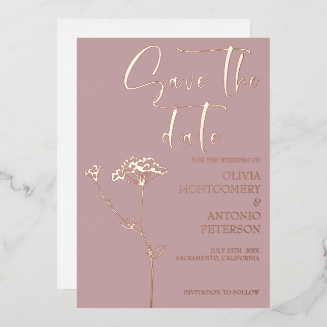 Modern Elegant Floral Dusty Rose Save the date (Front/Back)