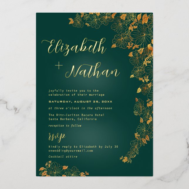 Modern Elegant Floral Emerald Green Wedding Gold  (Front)