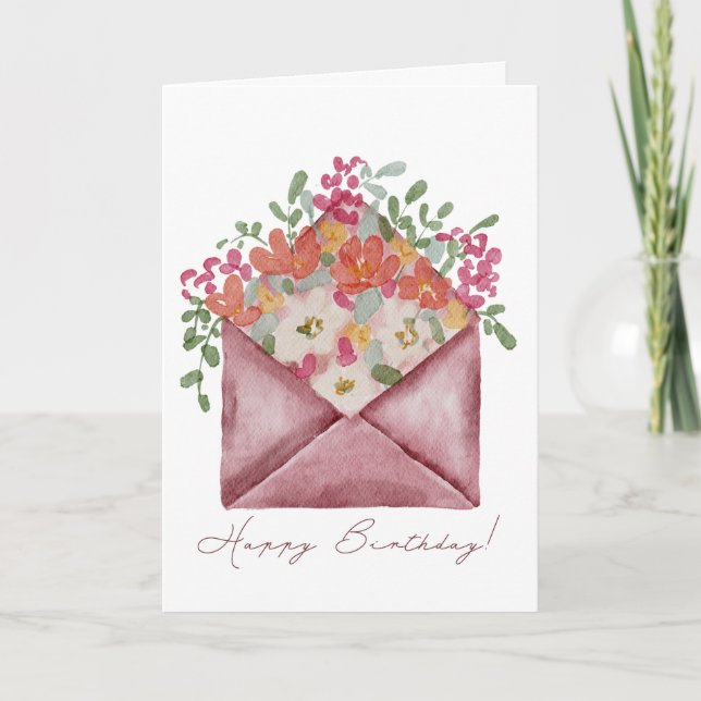Modern Elegant Floral envelope birthday card (Front)
