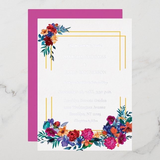 Modern Elegant Floral Foil Invitation (Front/Back)