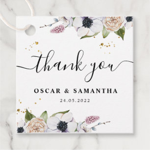 Modern Elegant Floral Frame & Gold Drops Favour Tags