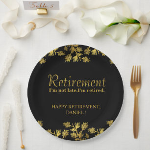 Modern Elegant Floral Gold Black Retirement 2026 Paper Plate