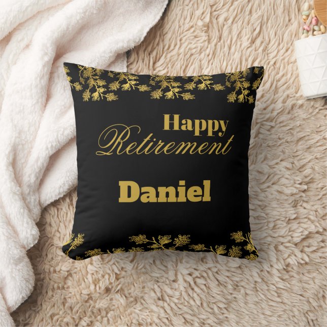 Modern Elegant Floral Gold Black Retirement Party  Cushion (Blanket)