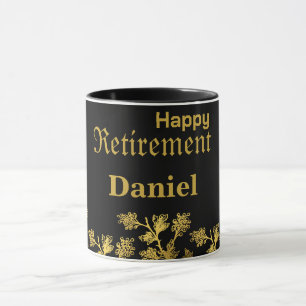 Modern Elegant Floral Gold Black Retirement Party  Mug