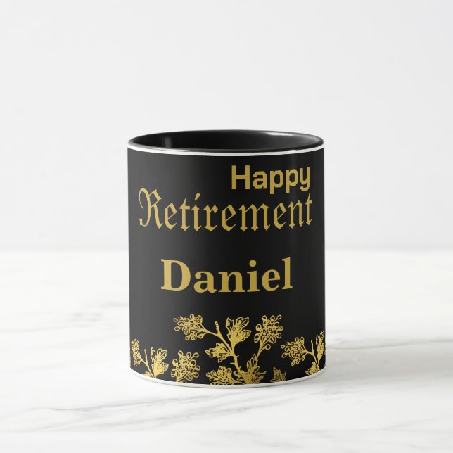 Modern Elegant Floral Gold Black Retirement Party  Mug
