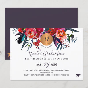 Modern elegant floral gold chic graduation party invitation