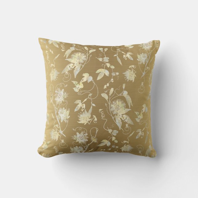 Modern Elegant Floral Gold Cushion (Front)