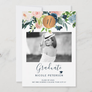Modern elegant floral gold graduation photo announcement