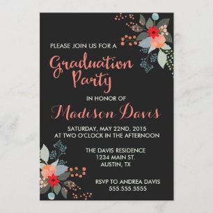 Modern Elegant Floral Graduation Party Invitations