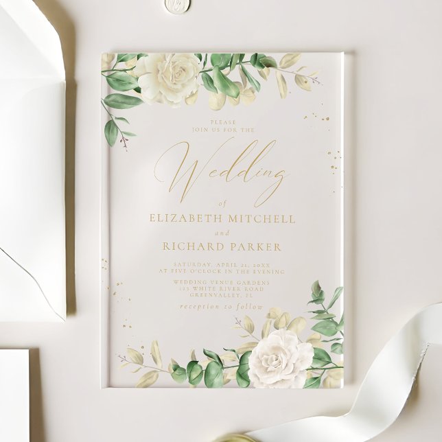 Modern Elegant Floral Greenery Wedding Acrylic Invitations (Creator Uploaded)