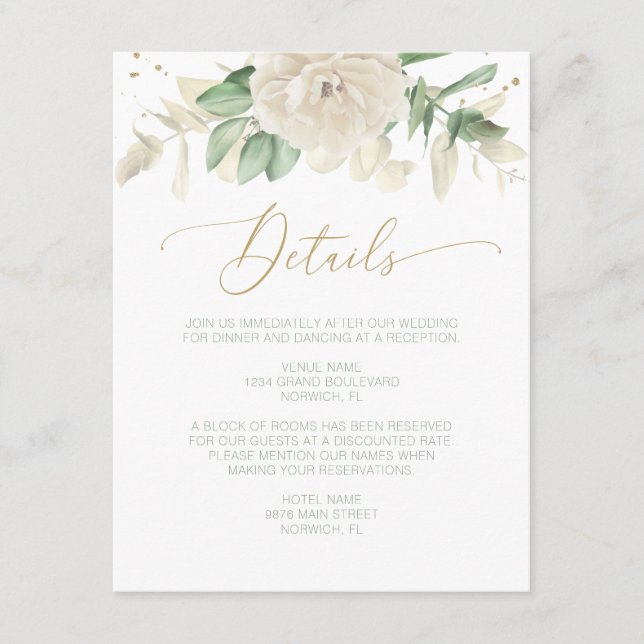 Modern Elegant Floral Greenery Wedding Details Enclosure Card (Front)