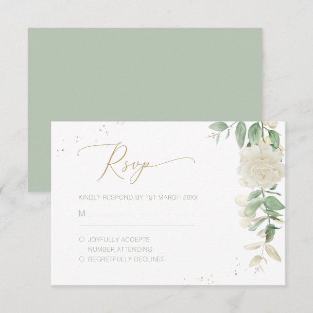 Modern Elegant Floral Greenery Wedding RSVP Card (Front/Back)