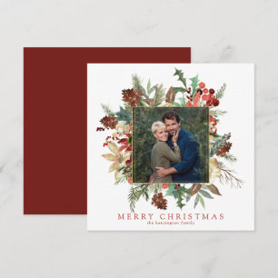Modern Elegant Floral Holiday Christmas Photo Card