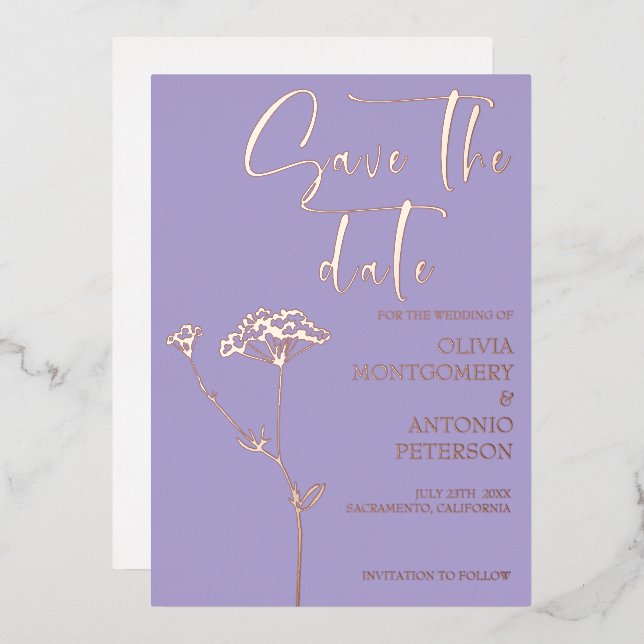 Modern Elegant Floral Lavender Save the date (Front/Back)