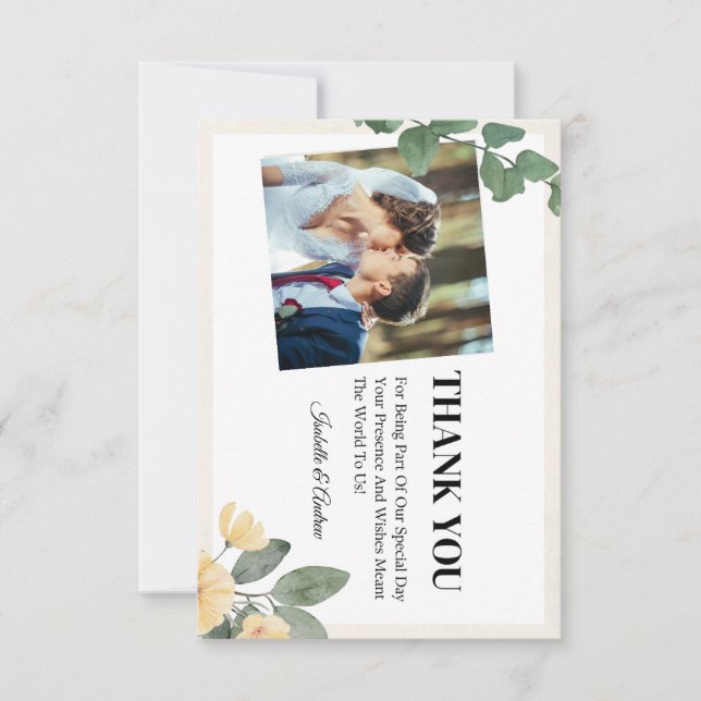 Modern Elegant Floral Minimal Wedding Photo Card (Front)
